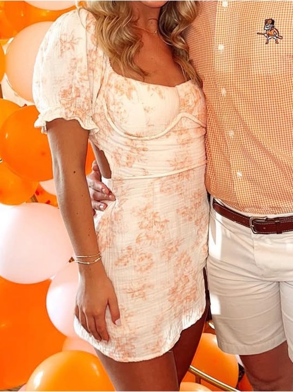 Olivaeous Orange and White Smocked Romper